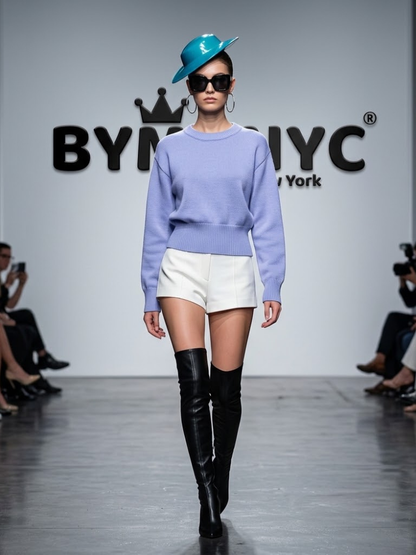 Women's Lavender Crewneck Knit Sweater With Wide Ribbed Hem Prêt-À-Porter BYMANYC ® New York - New Collection