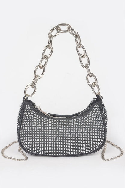 NOHO Hot Fix Stone Small Hobo Bag With Chain: BYMANYC ® New York