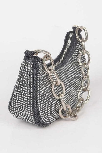NOHO Hot Fix Stone Small Hobo Bag With Chain: BYMANYC ® New York