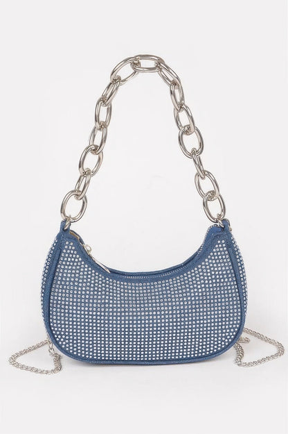 NOHO Hot Fix Stone Small Hobo Bag With Chain: BYMANYC ® New York