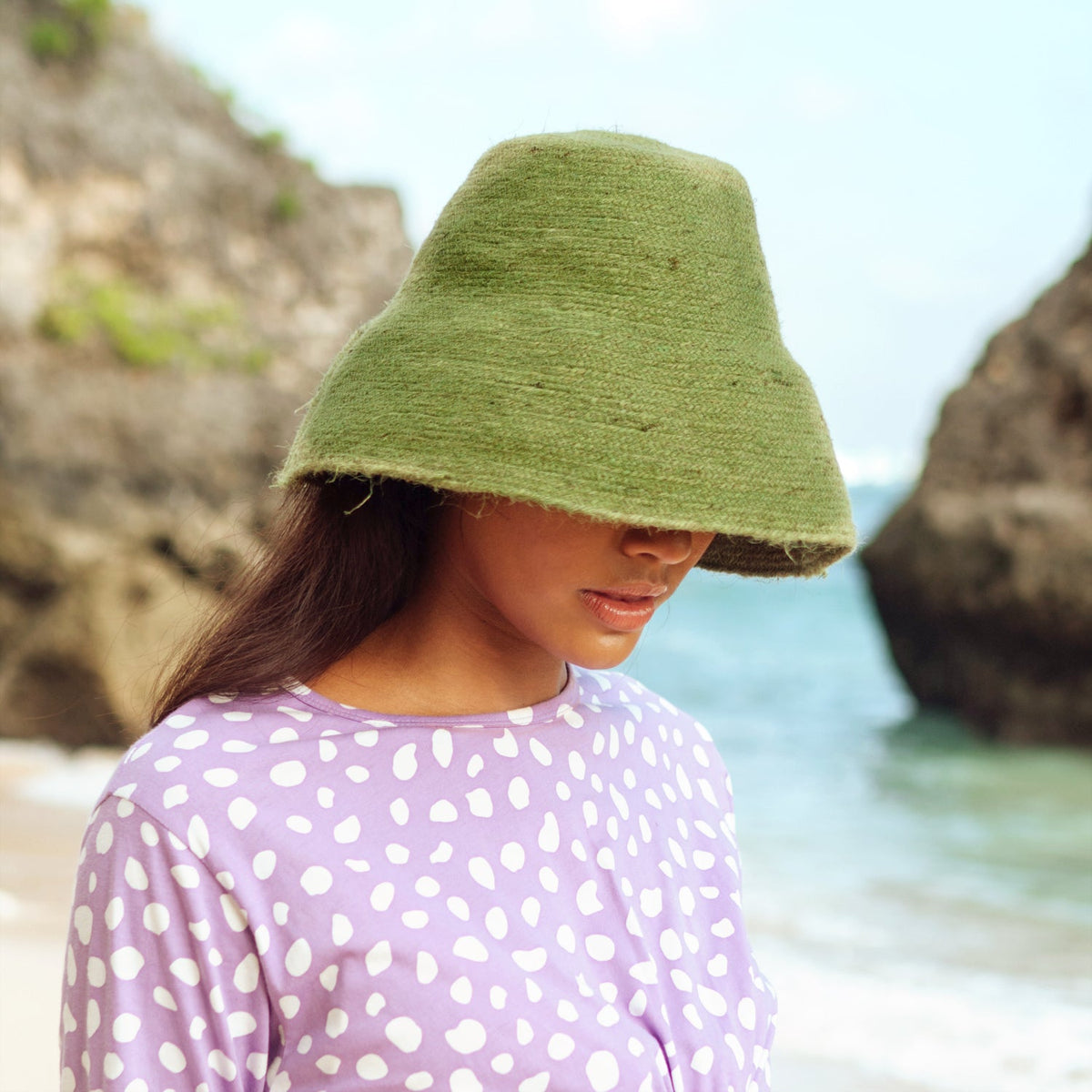 The Naomi Jute Clochet Straw Hat in Matcha Green