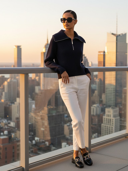 Navy ROCKEFELLER Quarter-Zip Sweater Prêt-À-Porter BYMANYC ® New York