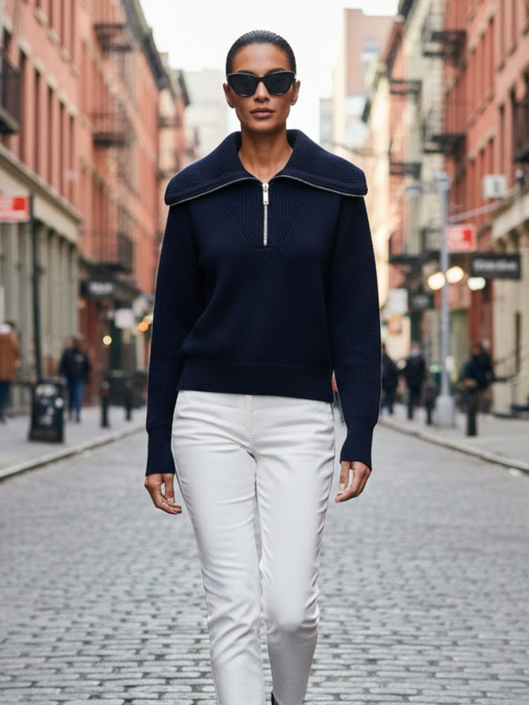 Navy ROCKEFELLER Quarter-Zip Sweater Prêt-À-Porter BYMANYC ® New York