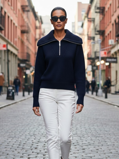 Navy ROCKEFELLER Quarter-Zip Sweater Prêt-À-Porter BYMANYC ® New York