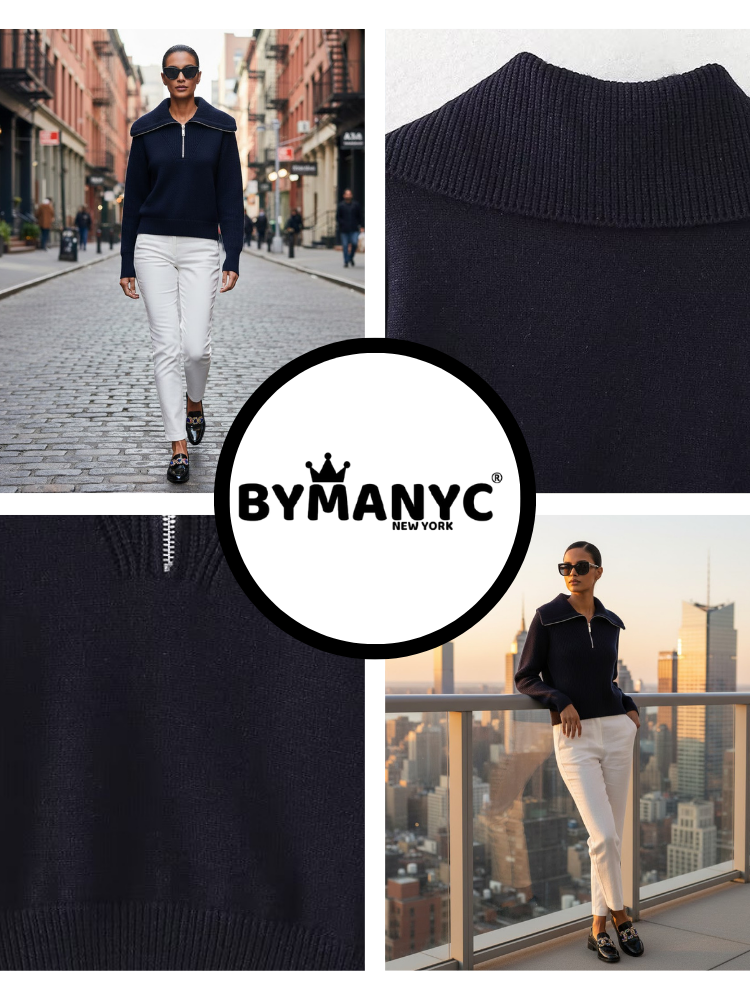 Navy ROCKEFELLER Quarter-Zip Sweater Prêt-À-Porter BYMANYC ® New York