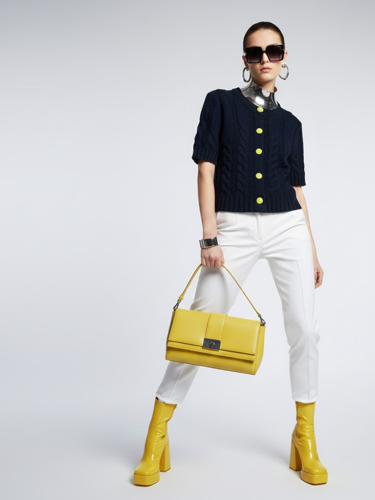 Navy Short-Sleeve Knit Cardigan SOHO: New Colección COUTURE in NOLITA - BYMANYC ® New York