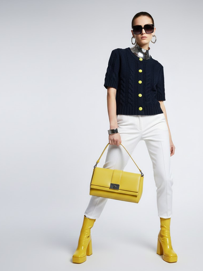 Navy Short-Sleeve Knit Cardigan SOHO: New Colección COUTURE in NOLITA - BYMANYC ® New York