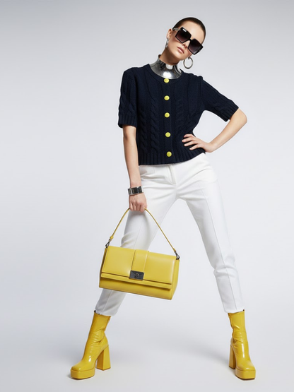 Navy Short-Sleeve Knit Cardigan SOHO: New Colección COUTURE in NOLITA - BYMANYC ® New York