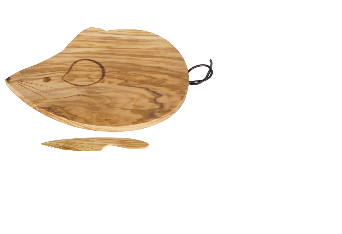OLIVE WOOD MOUSE-Shape CHEESE BOARD 10" X 9.5"