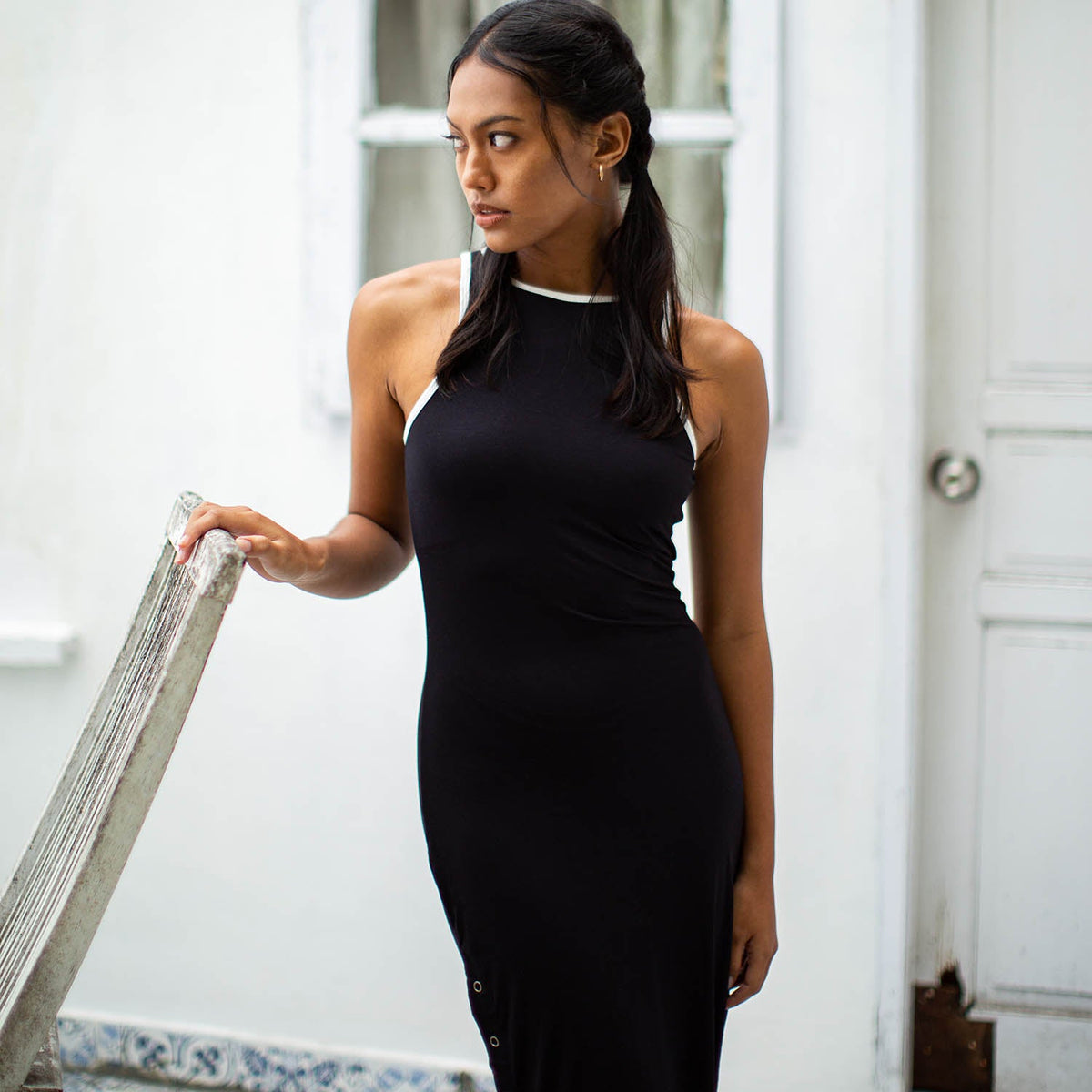 The Ola Second-Skin Bodycon Midi Dress in Black