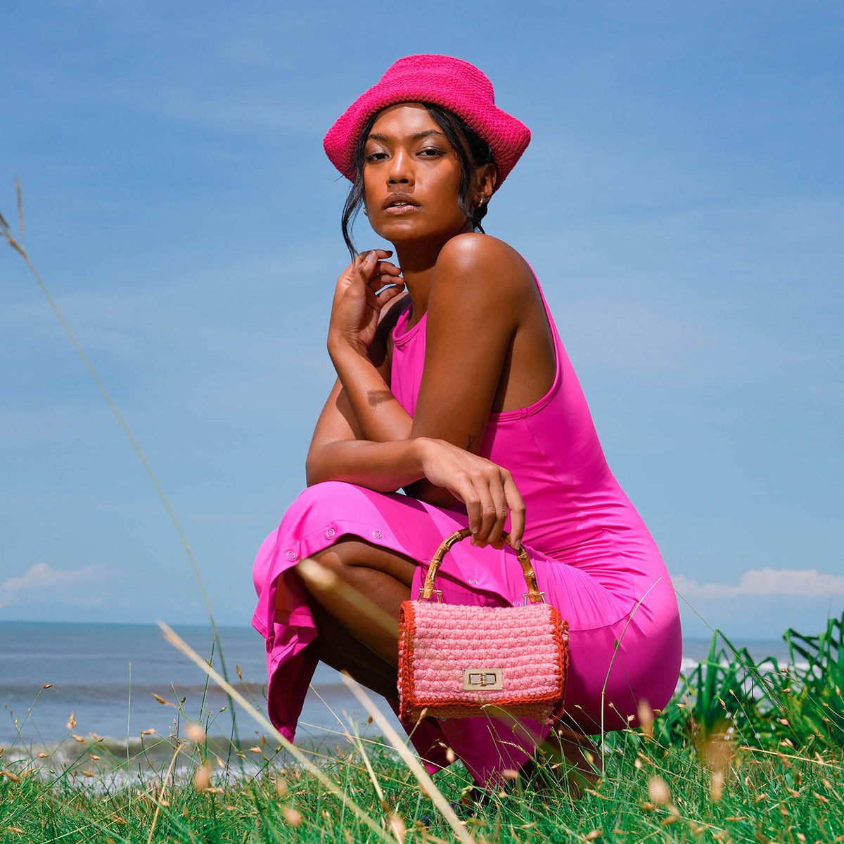 The Ola Second-Skin Bodycon Midi Dress in Dragonfruit Pink