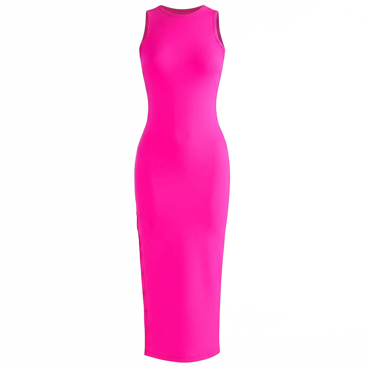 The Ola Second-Skin Bodycon Midi Dress in Dragonfruit Pink