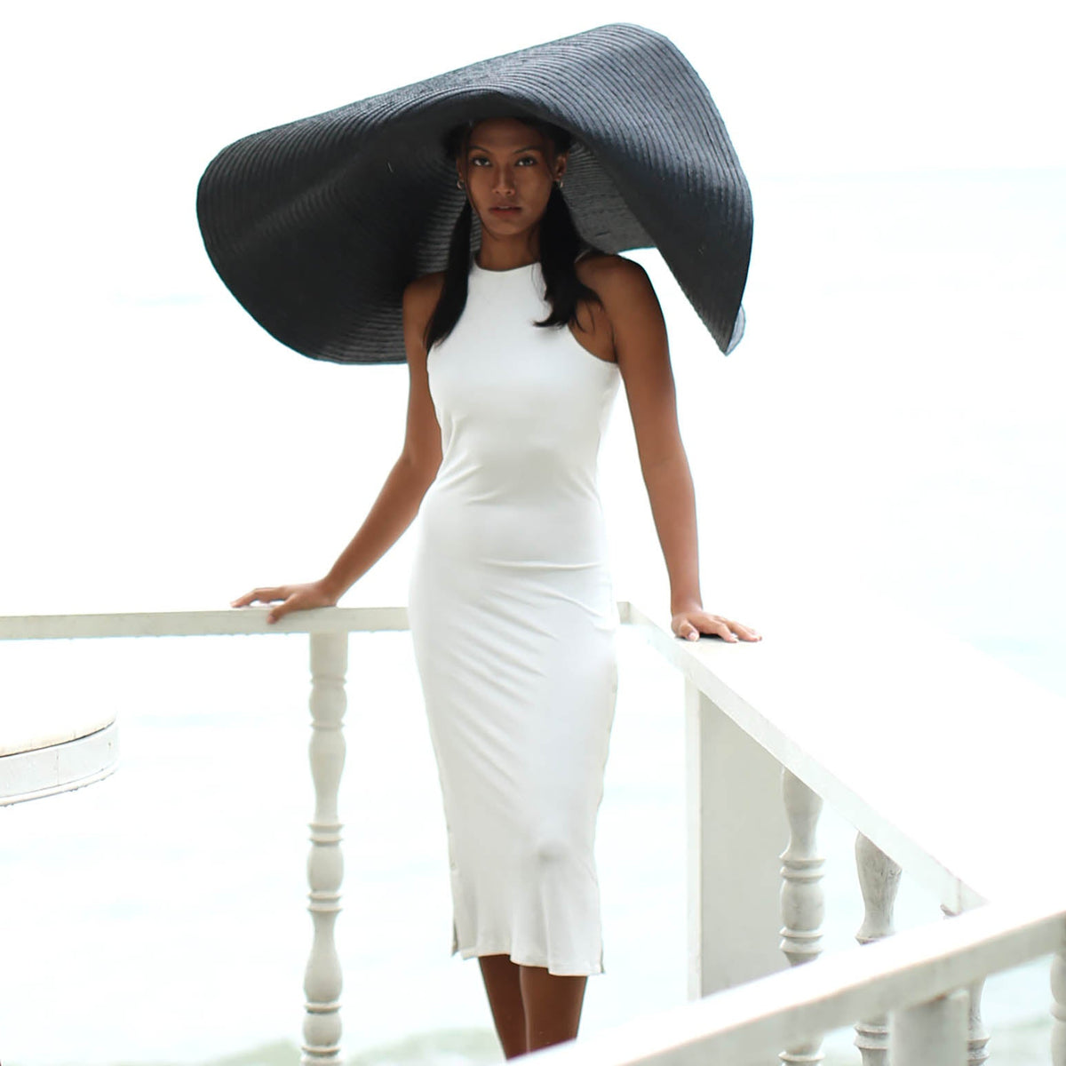 The Ola Rib Second-Skin Bodycon Midi Dress in White