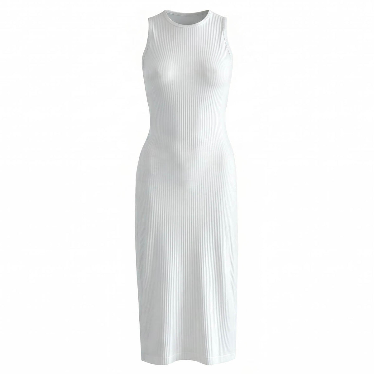 The Ola Rib Second-Skin Bodycon Midi Dress in White