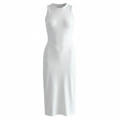 The Ola Rib Second-Skin Bodycon Midi Dress in White