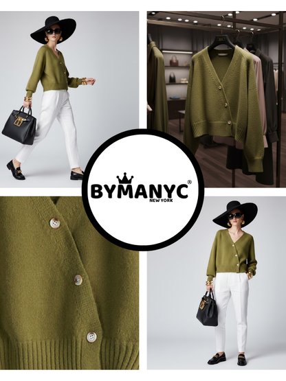 Olive Cropped Knit Cardigan LUDLOW: New Colección COUTURE in NOLITA - BYMANYC ® New York