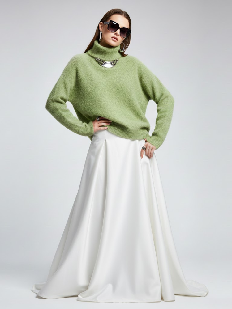 Olive Fuzzy Knit Turtleneck Sweater - WALL STREET: New Colección COUTURE in NOLITA - BYMANYC ® New York