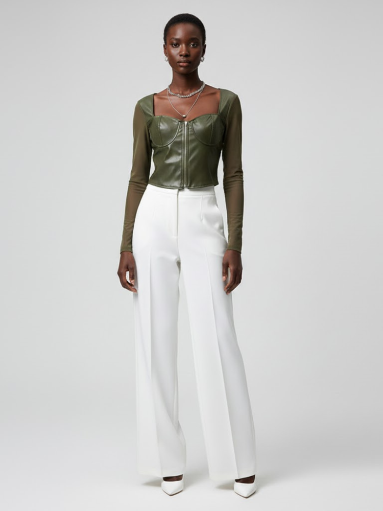 Olive Vegan Leather Corset Top PRINCE: New Colección COUTURE in NOLITA - BYMANYC ® New York