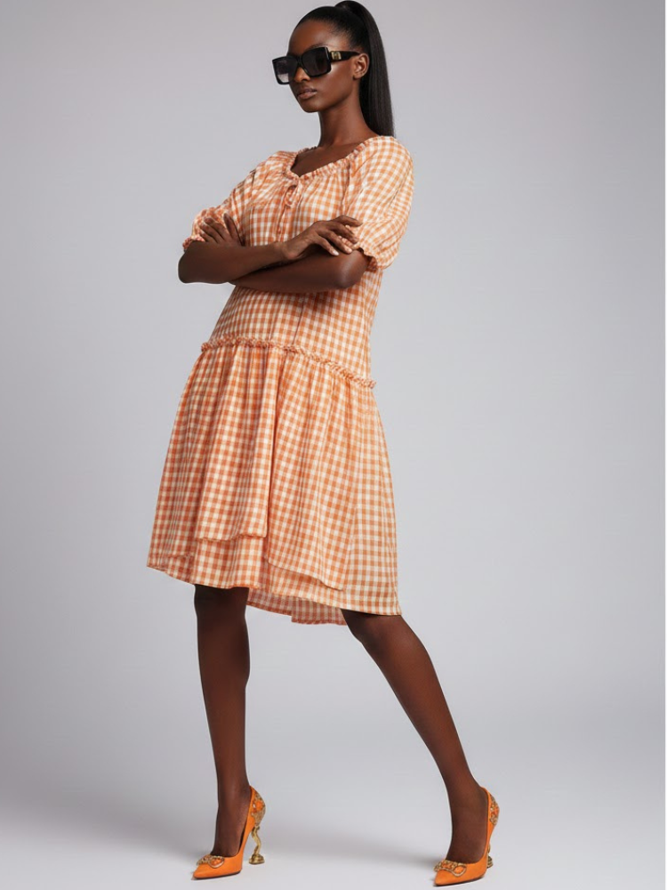 Orange GREENWICH Gingham Dress Prêt-À-Porter BYMANYC ® New York