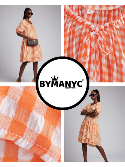 Orange GREENWICH Gingham Dress Prêt-À-Porter BYMANYC ® New York
