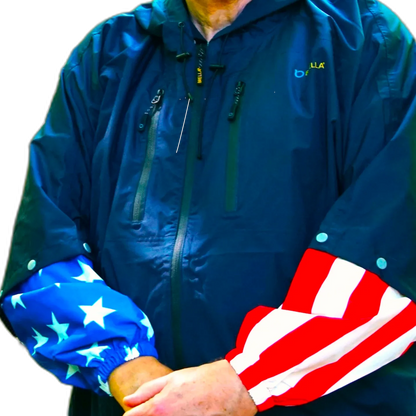 Brella Navy Blue Rain Jacket W/ Stars + Stripes Snap-on Sleeves Unisex