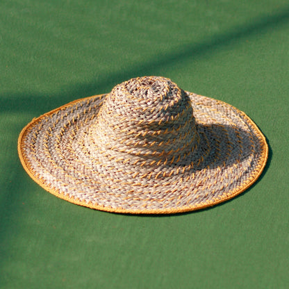 Balinese Pecatu Wide Round Straw Hat in Butter Yellow