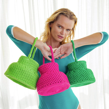 PETITE NAGA Macrame Bucket Bag in Dragonfruit Pink