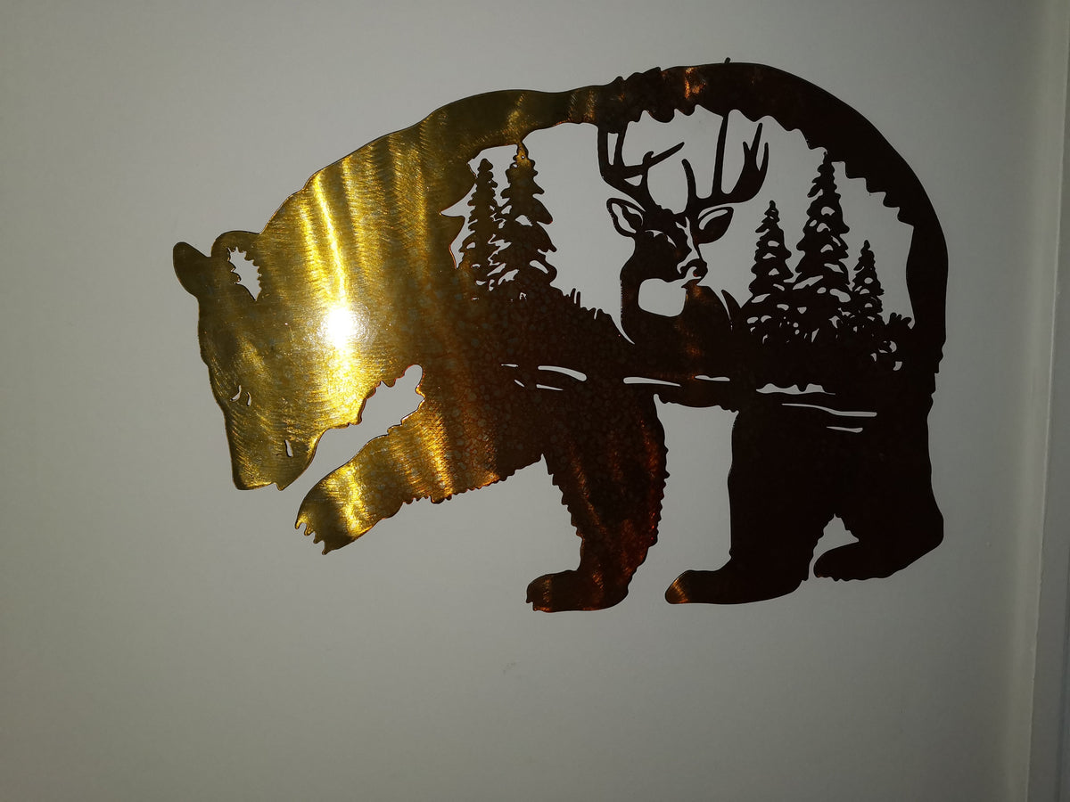 Bear and Stag Metal Wall Art, Rust