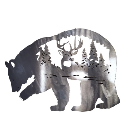 Bear and Stag Metal Wall Art, Silver