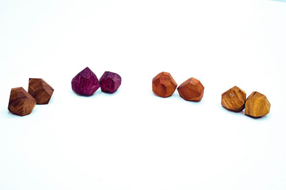 Geometric Wood Stud Earrings , Sterling Posts, ½″ Faceted