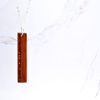 Stone Inlay Bar Necklace | Wood & Gem Accent