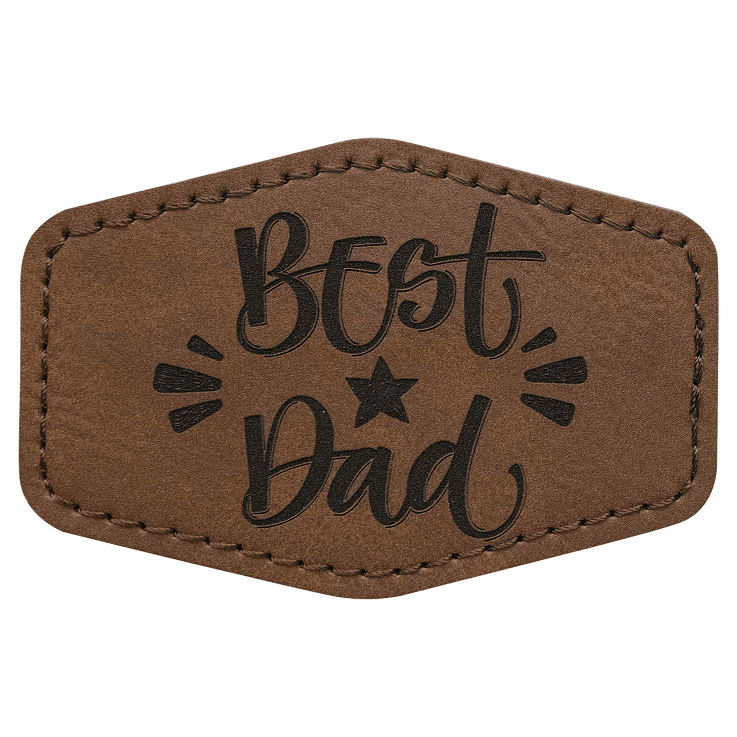 3" X 2" Hex Dark Brown Laserable Leatherette Patch With Adhesive