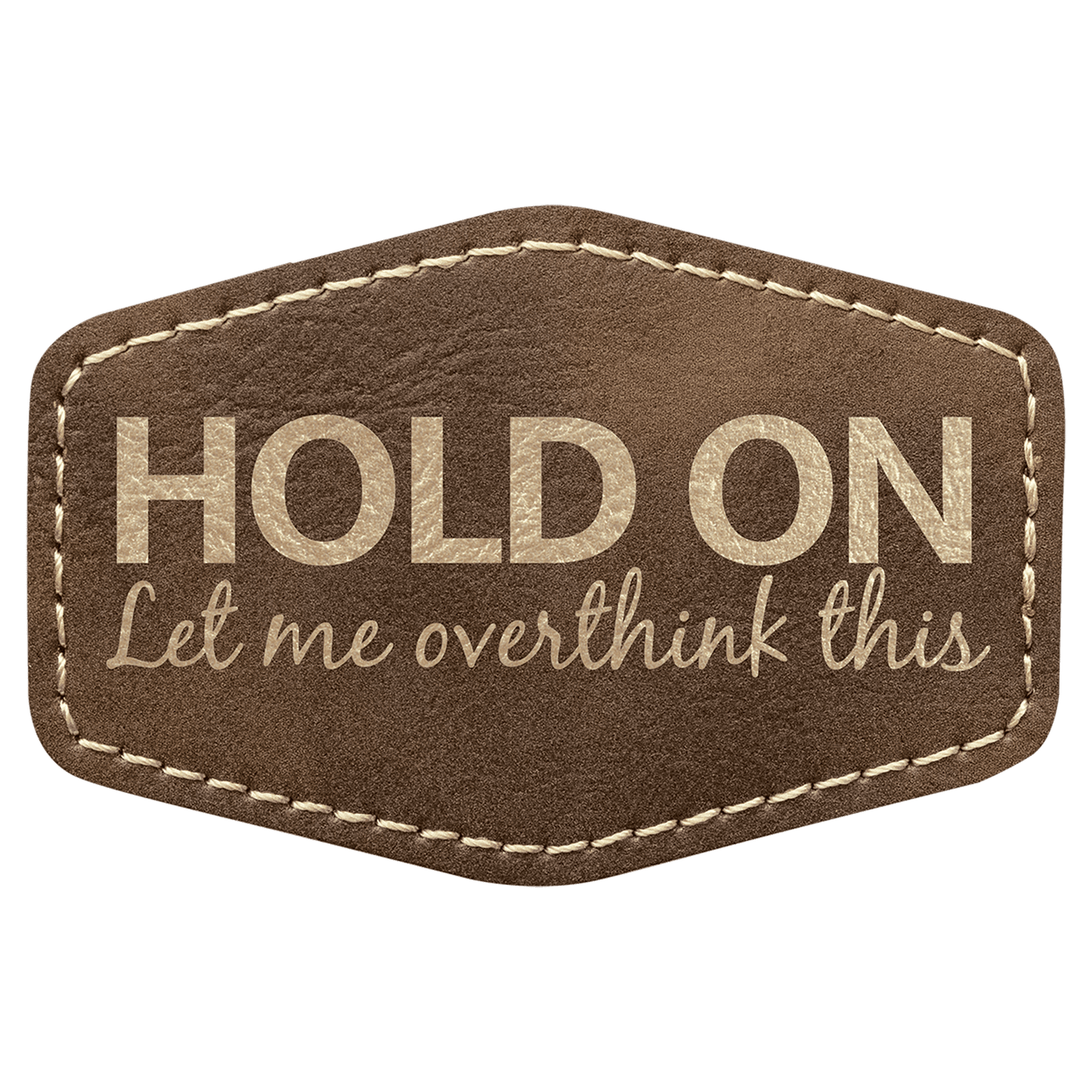 3" X 2" Hex Rustic/Gold Laserable Leatherette Patch With Adhesive