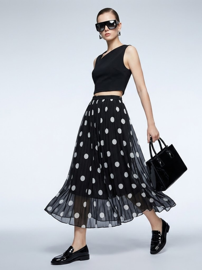 Women's Skirt Black Polka Dot BYMANYC ® New York SOHO PLEATED MAXI - New Collection