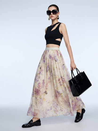 Women's Skirt Floral Tulle BYMANYC ® New York PARK AVENUE PURPLE PLEATED MIDI - New Collection