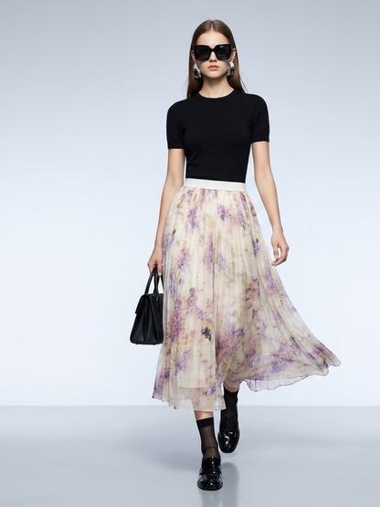 Women's Skirt Floral Tulle BYMANYC ® New York PARK AVENUE PURPLE PLEATED MIDI - New Collection