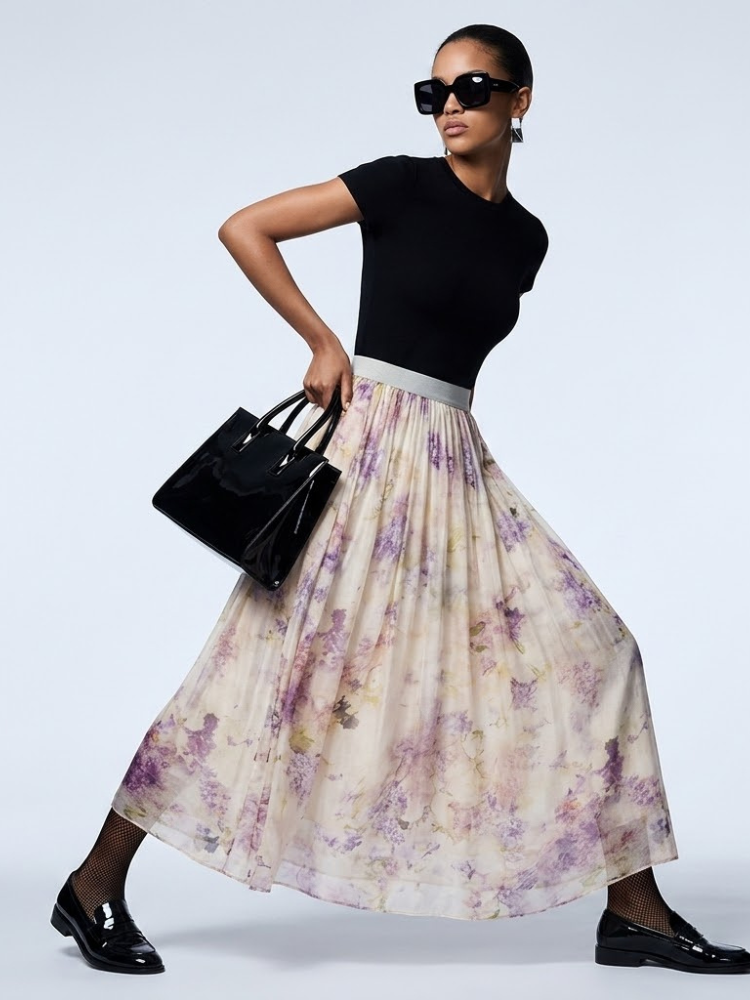 Women's Skirt Floral Tulle BYMANYC ® New York PARK AVENUE PURPLE PLEATED MIDI - New Collection