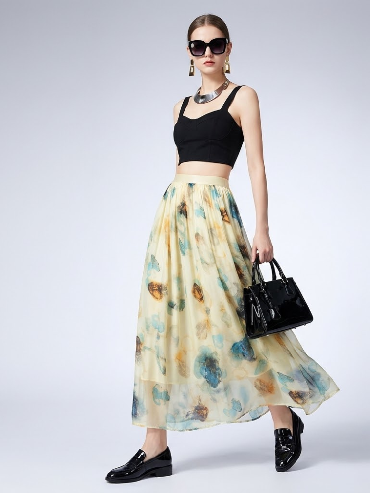Women's Skirt Floral Silk BYMANYC ® New York HAMPTONS ABSTRACT PRINT MAXI - New Collection