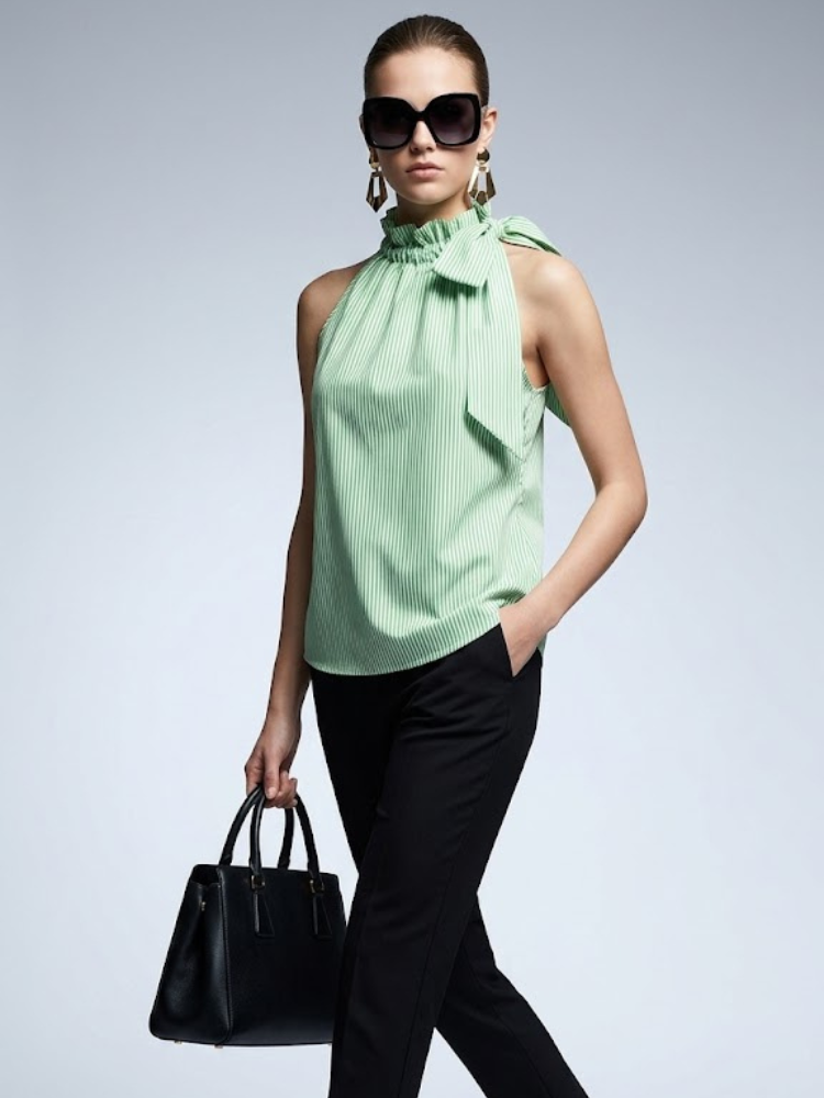 Women's Top High Neck Halter BYMANYC ® New York HAMPTONS GREEN STRIPE - New Collection