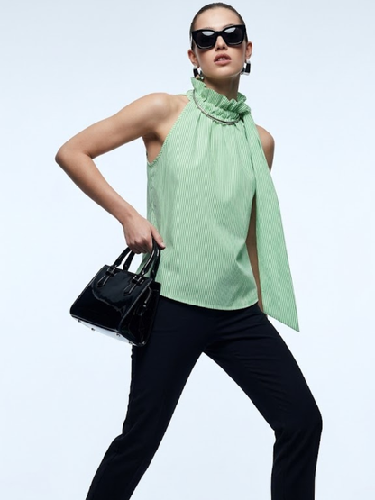 Women's Top High Neck Halter BYMANYC ® New York HAMPTONS GREEN STRIPE - New Collection