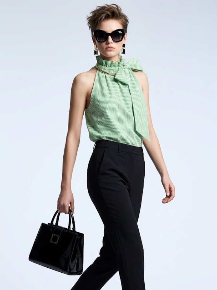 Women's Top High Neck Halter BYMANYC ® New York HAMPTONS GREEN STRIPE - New Collection