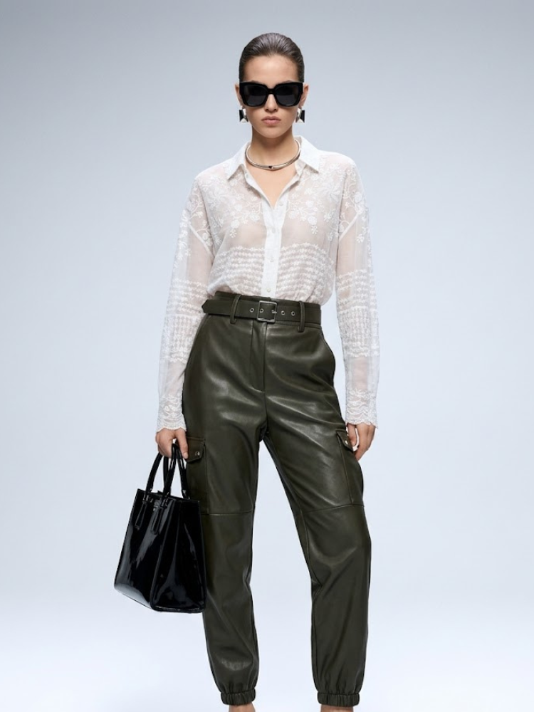 Women's Leather Cargo Pants BYMANYC ® New York SOHO OLIVE JOGGER - New Collection