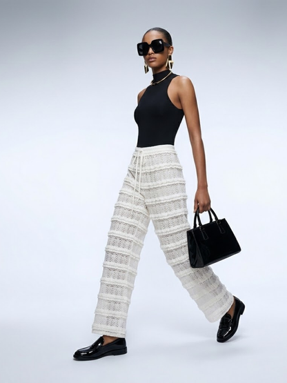 Women's Crochet Lace Pants BYMANYC ® New York HAMPTONS CREAM WIDE LEG - New Collection
