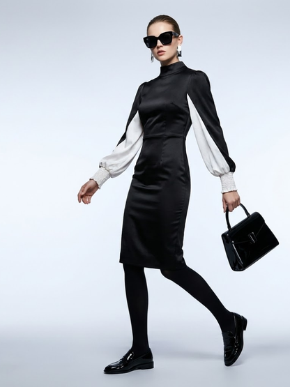Women's Dress Satin Midi BYMANYC ® New York SOHO CONTRAST SLEEVE - New Collection