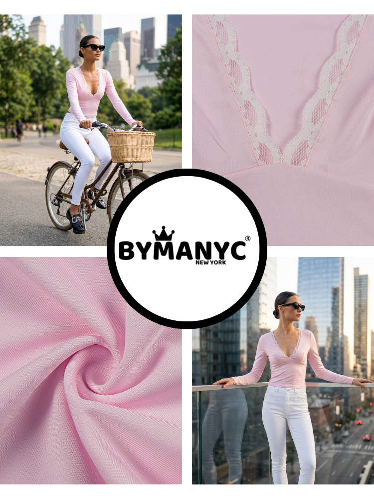 Pink CHELSEA Lace Neckline Top Prêt-À-Porter BYMANYC ® New York