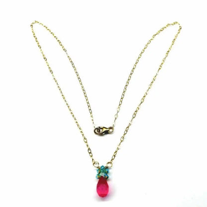 Gold Filled Pink and Aqua Gemstone Crystal Chain Necklace