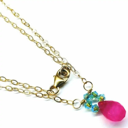 Gold Filled Pink and Aqua Gemstone Crystal Chain Necklace