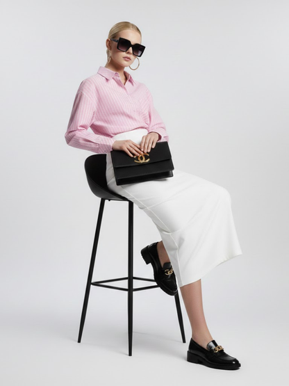 Pink Striped Oversized Shirt With Geometric Pocket • BYMANYC ® New York