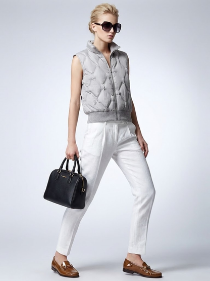 Quilted Diamond-Texture Vest With Ribbed Hem • BYMANYC ® New York