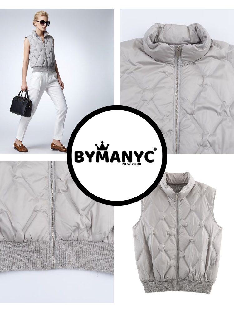Quilted Diamond-Texture Vest With Ribbed Hem • BYMANYC ® New York